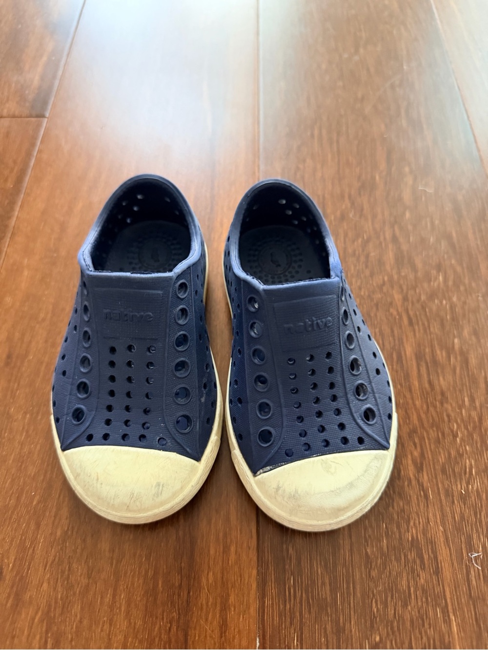 Native Kids Water Shoes in Navy with Cream Toe Caps